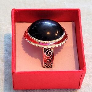 Big Statment 925 Sterling Silver Black Star  Gemston Ring Size 8